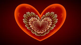 fractal at maroon background, heart with angel wings inside