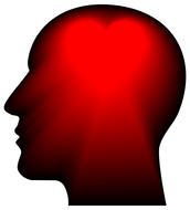 drawn red head of a man with a silhouette of the heart