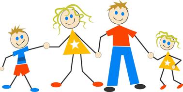 children`s drawing of a family on a white background