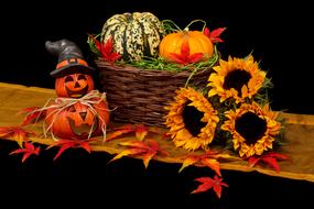 autumn decorations on dark background