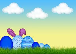 digital Easter eggs on the grass