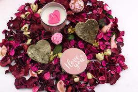 Beautiful and colorful petals and other decorations Valentine's Day