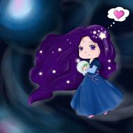 painted princess in a blue dress on a galaxy background