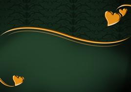 greeting card gold hearts and green background