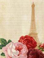 vintage collage art roses and elfel tower