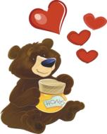 clipart of the red hearts above cartoon bear with jar of honey