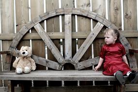 Girl and Bear Teddy wood bench
