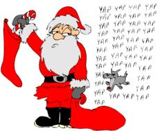 painted sad Santa Claus with a bag of gifts