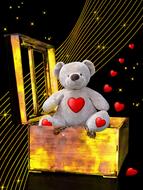 painted teddy bear on a golden box