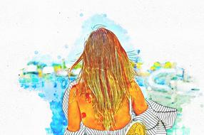 girl sea summer drawing