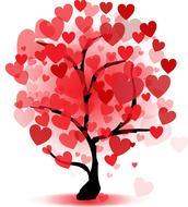 love tree, red hearts as leaves, drawing