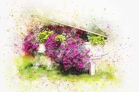 watercolor painted colorful flowers in the piano