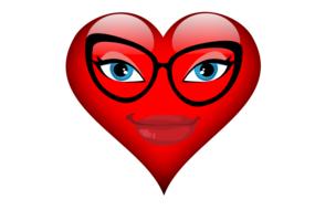 red heart as a girl with glasses