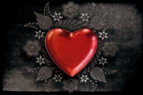 red heart on a black and white floral background