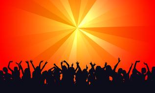 painted crowd of people on an orange light background