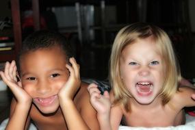 Children faces happy paly
