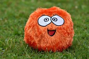 fluffy Funny Ball with face on lawn