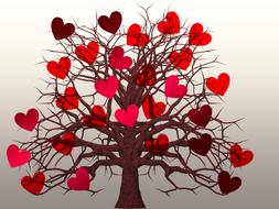 painted tree with red hearts instead of leaves