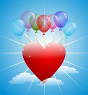 Colorful balloons above the red heart