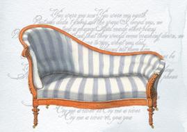 vintage french chaise lounge at handwriting, drawing