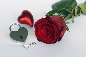 Rose, Heart and love lock with key