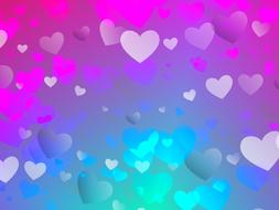 drawn hearts on violet-blue background