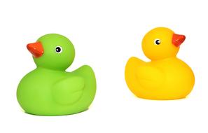 green and yellow rubber ducks