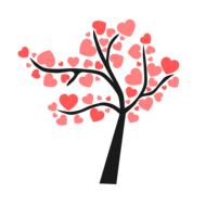 tree with hearts on branches, drawing