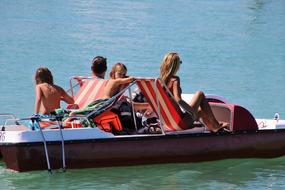 tourists ride a catamaran on Lake Constance