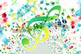 music clef, notes and colorful spots, background