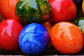 shiny colorful easter eggs close up