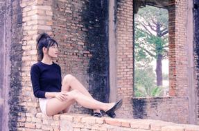 Girl Sad Sit wall