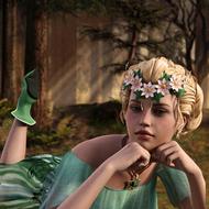 blond girl rests in forest, render