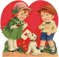 drawn love boy and girl and dog with a letter