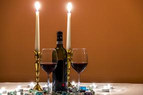 Bottle Of Wine, two glasses and Candlelighters