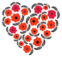 painted heart of red and orange flowers