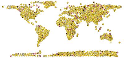 emoticons forming world map, drawing