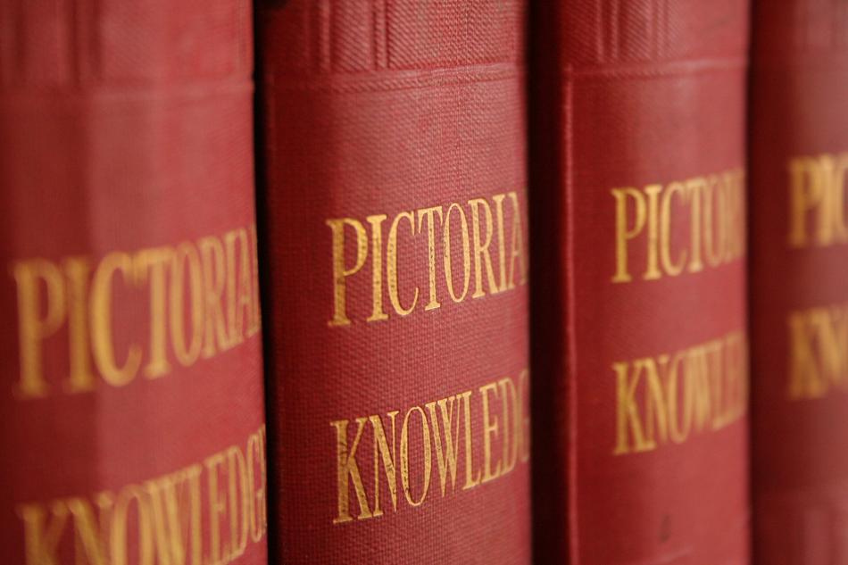 encyclopedias pictorial knowledge in the library close-up