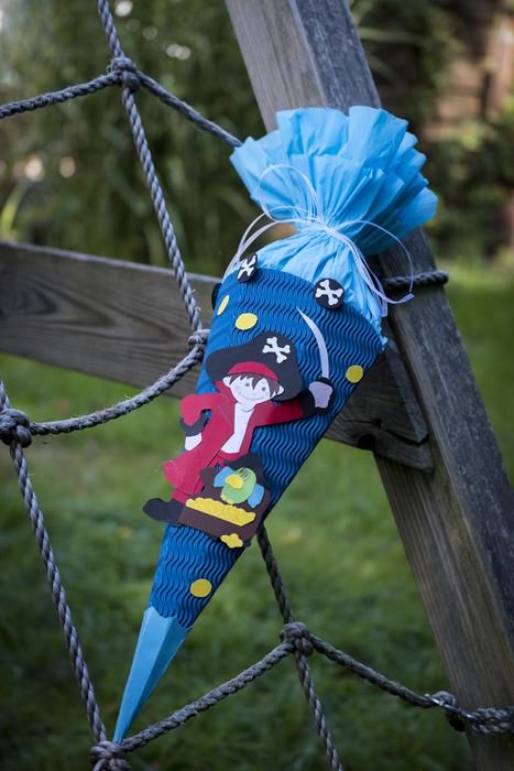 Colorful, patterned figure on the net, with the wood