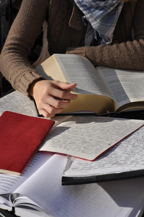 student studies literature