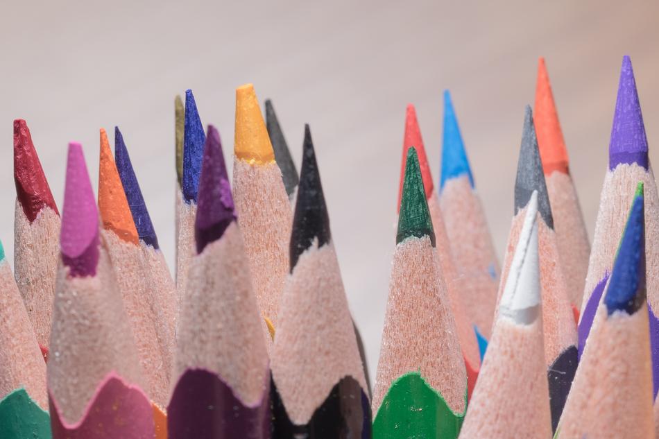 Close-up of the beautiful ends, of the colorful, wooden pencils