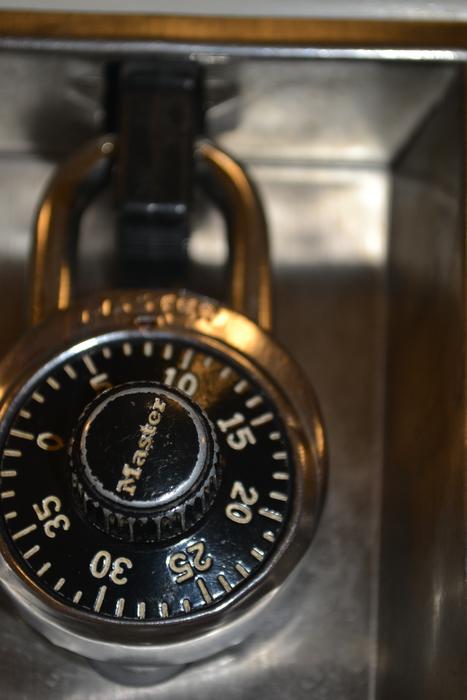 Close-up of the shiny lock, on the locker