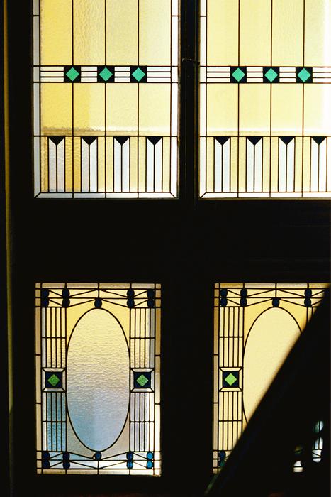 Art Nouveau windows in a music school in Budapest