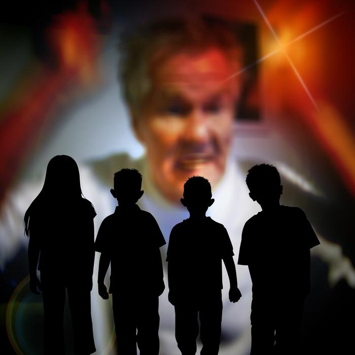 Silhouettes of the children, at background with the violent man, clipart