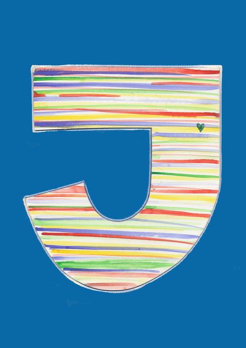 Colorful and beautiful 'J' letter, at blue background