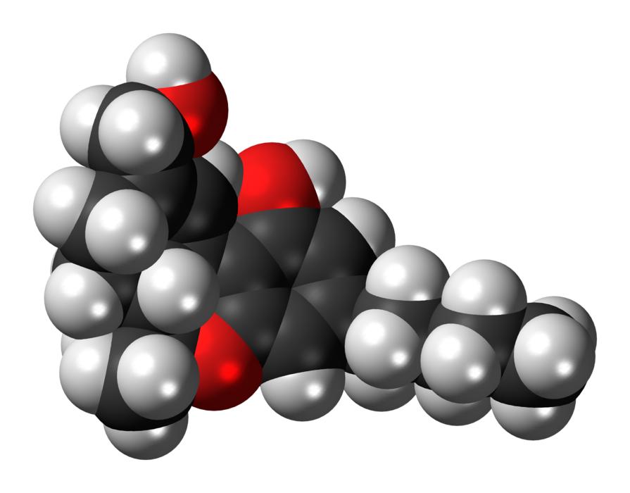 Colorful, shiny model of Tetrahydrocannabinol, at white background, clipart