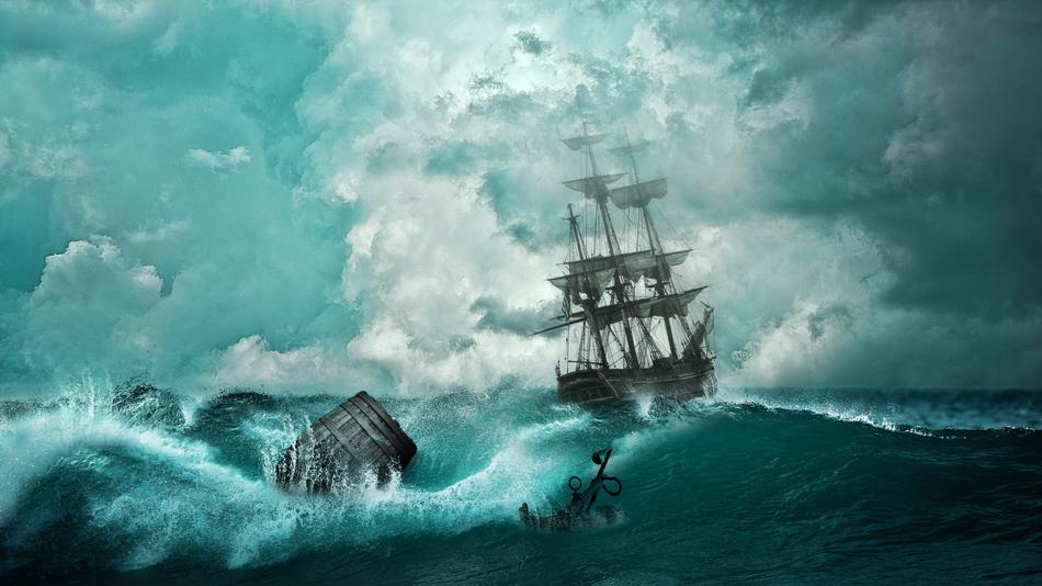 shipwreck in waves