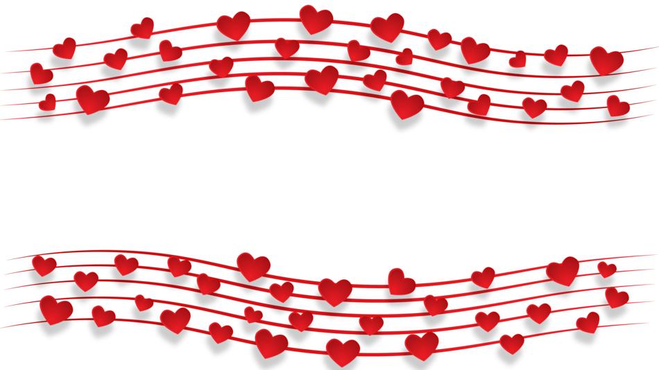 frame with red hearts on wavy lines