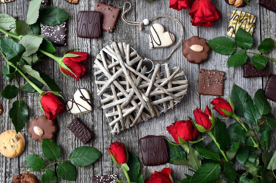 wooden heart and chocolates