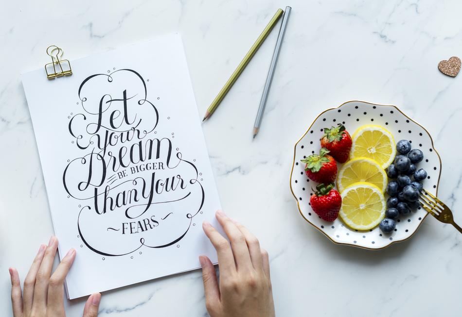 calligraphy and fruit dessert